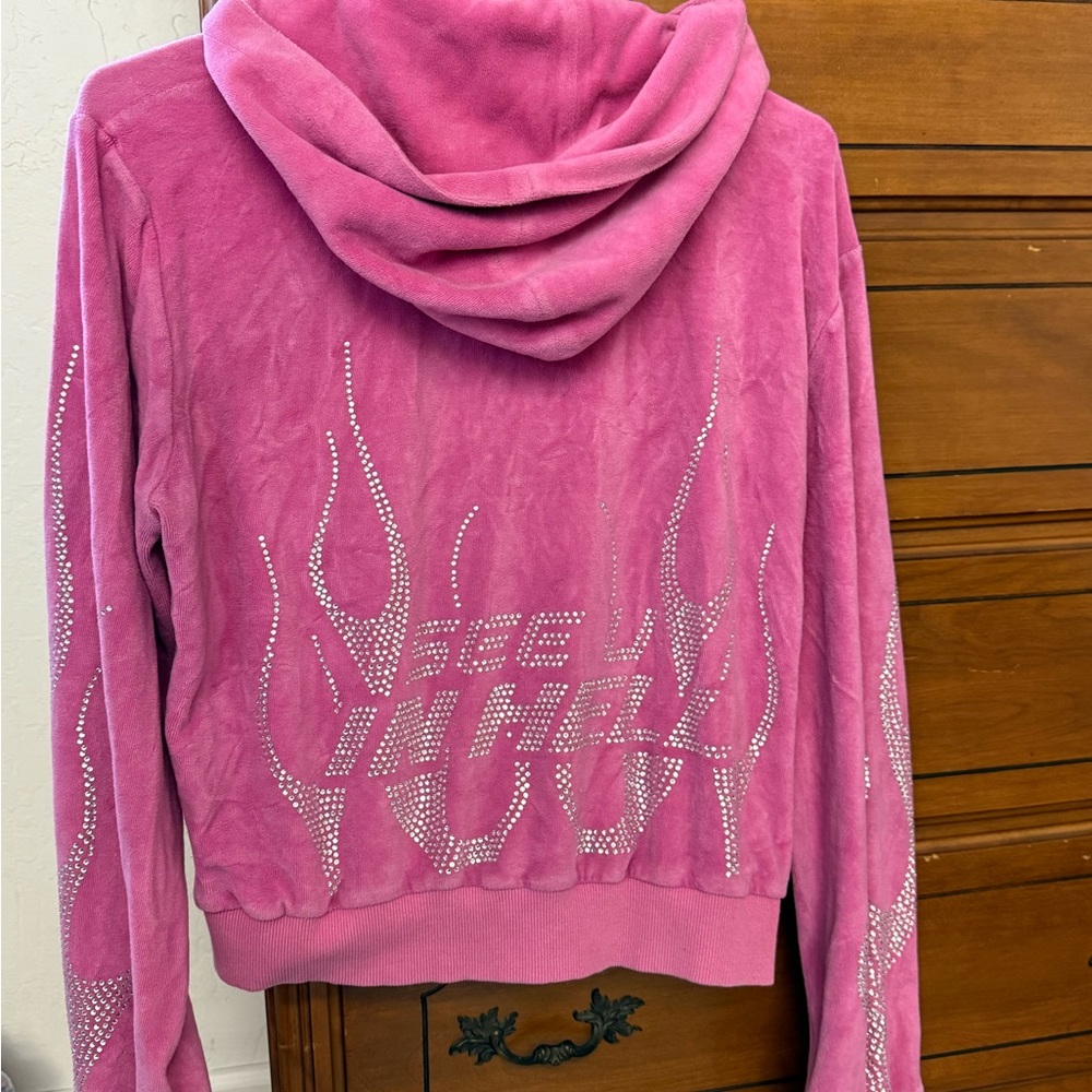 Pink Hooded Jacket with Rhinestone Detailing - Picture 2 of 2
